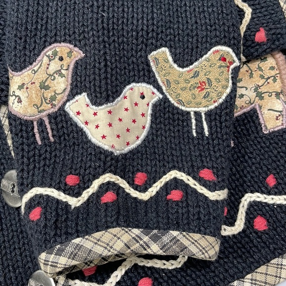 Vintage Orivis ramie cardigan sweater Medium floral animals patch embroidered - Picture 16 of 16